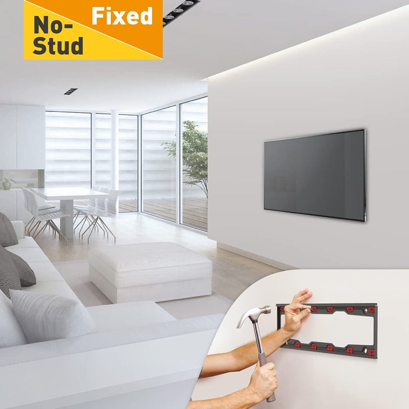 Barkan TV Wall Mount, 19-65 inch Fixed, Drywall No Stud No Drill Screen Bracket, Holds up to 80lbs, Auto Lock Patented, Fits LED OLED LCD, Including 6 ft 4K HDMI Cable - Image 2